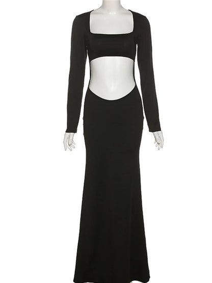 Autumn Color Hollow Out Midnight Night Hot Midi Dresses