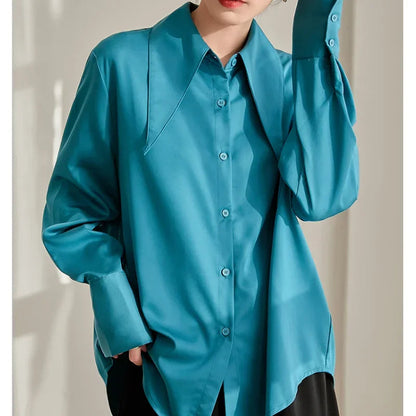 Satin Silk Turn Down Collar Blouse