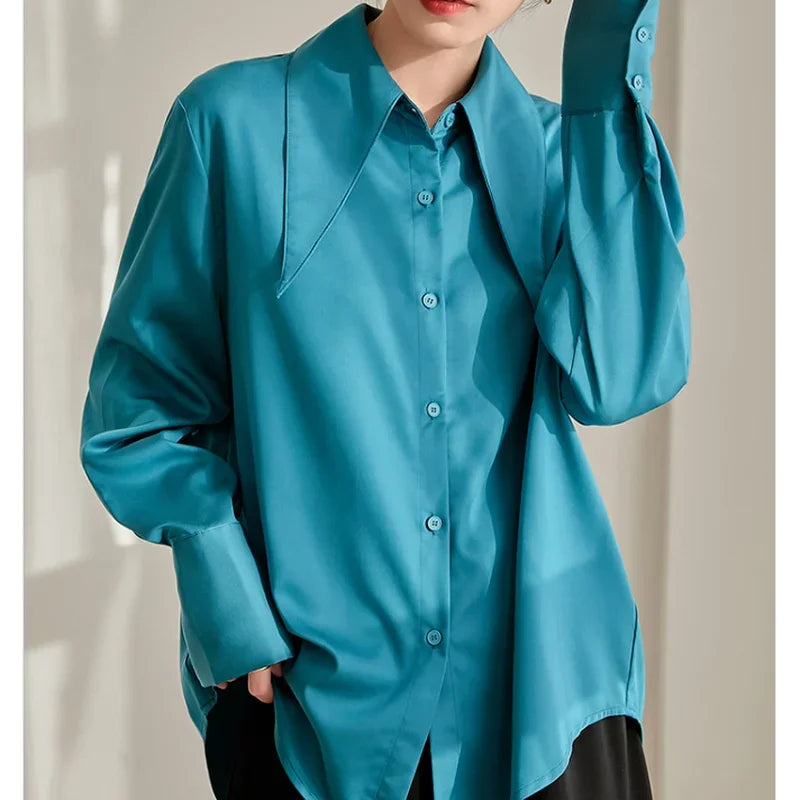 Satin Silk Turn Down Collar Blouse