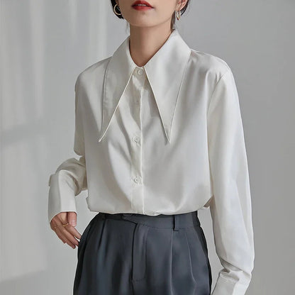 Satin Silk Turn Down Collar Blouse