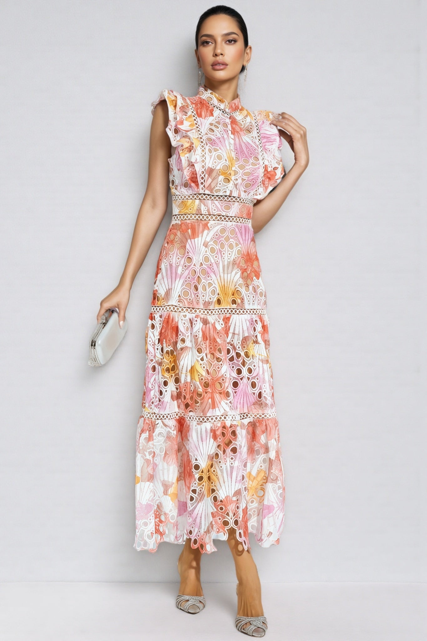Bria Orange Hollow Sleeveless Midi Dress