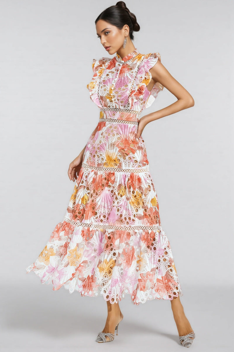 Bria Orange Hollow Sleeveless Midi Dress