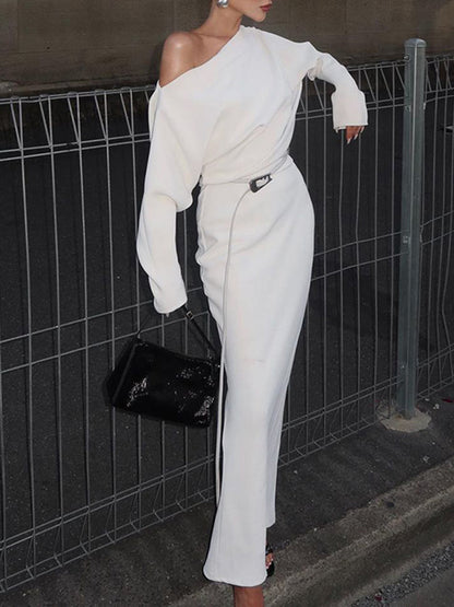 Asymmetrical Off Shoulder Long Sleeve Maxi Dress