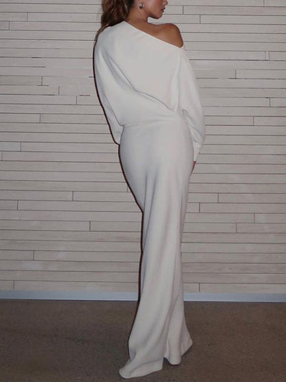 Asymmetrical Off Shoulder Long Sleeve Maxi Dress