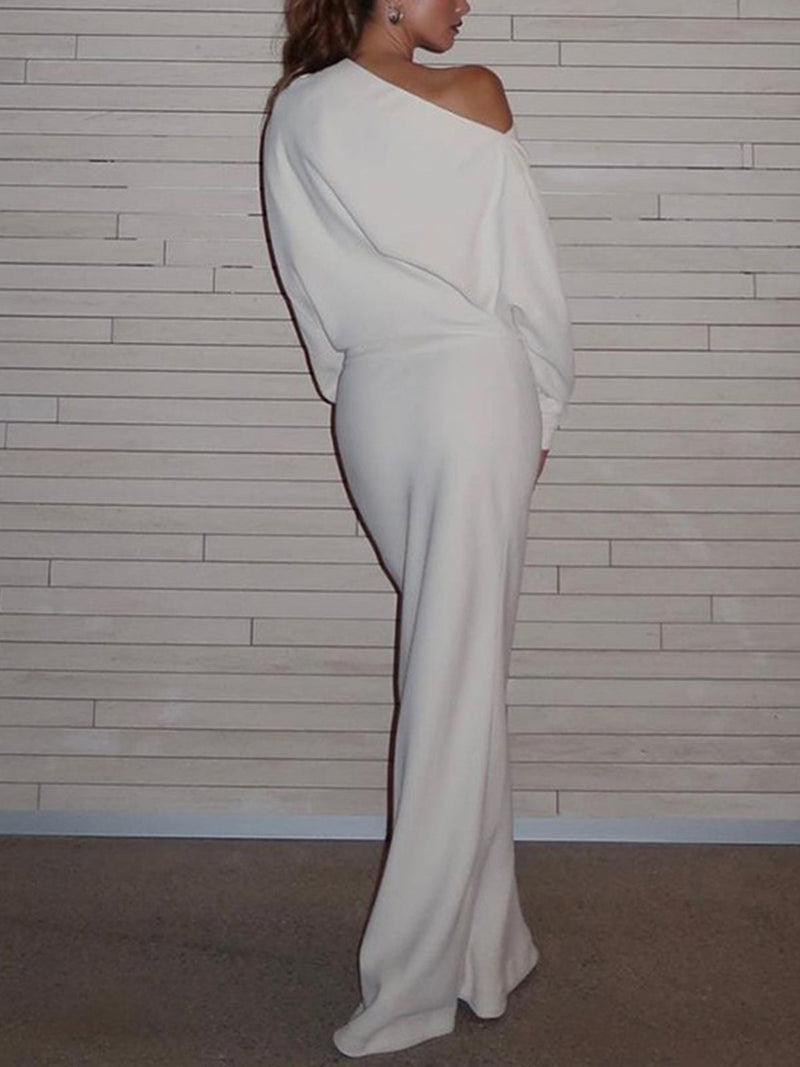 Asymmetrical Off Shoulder Long Sleeve Maxi Dress