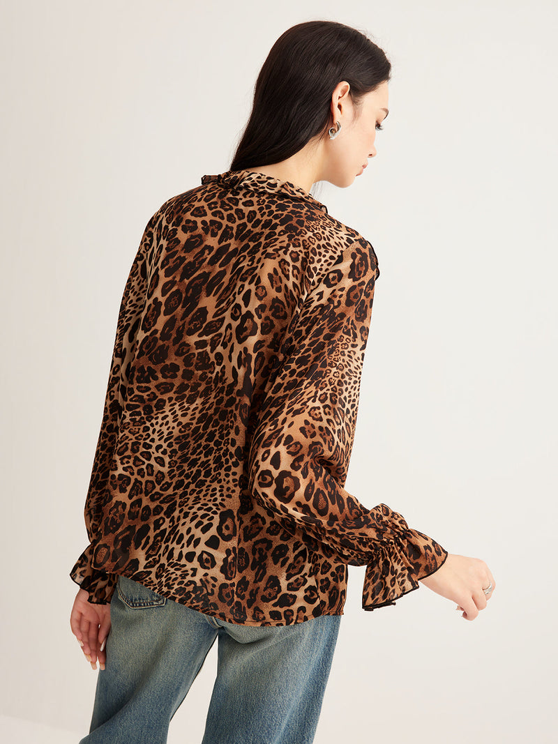 Dakota | ’s Summer Leopard Ruffle Neck Blouse