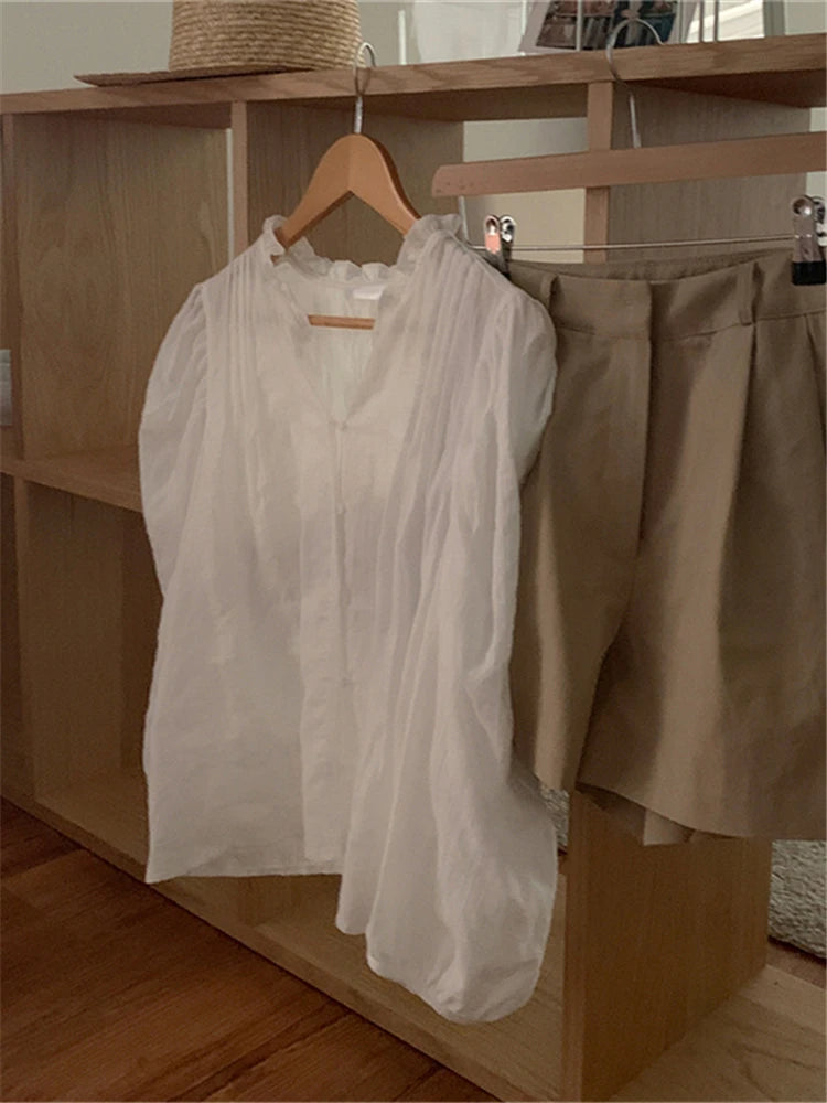 Sweet Puff Sleeve Oversized Blouse