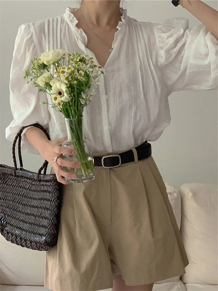 Sweet Puff Sleeve Oversized Blouse