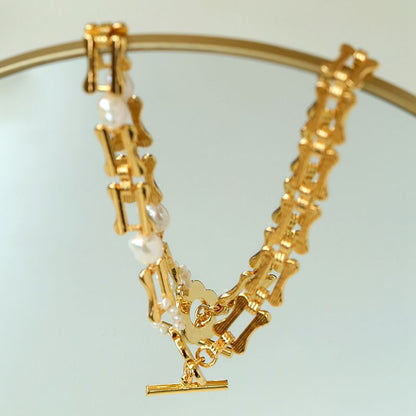 Bamboo Chain Panel Pearl Choker