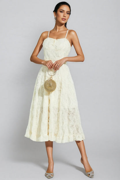 Kathle Beige Feather Midi Dress
