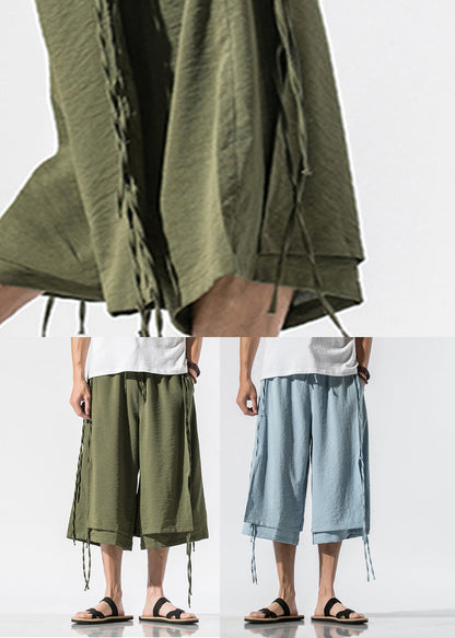 Beach Army Green Pockets Tie Waist Wide Leg Pants Yt023