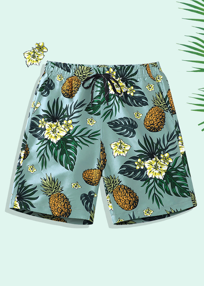 Cotton Elastic Pockets Beach Shorts Summer Print Waist