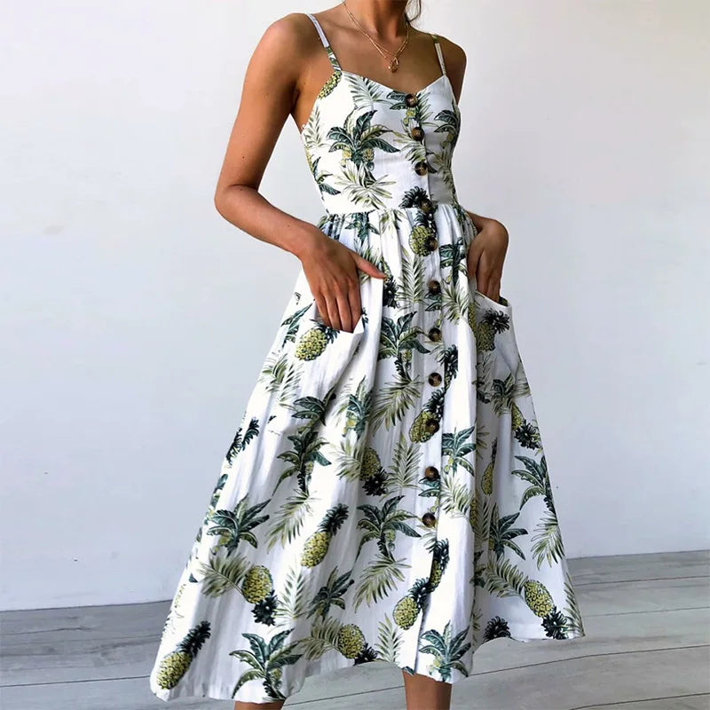 Beach Sling Seeveless Elegantes Vestiti Donna Midi Dresses