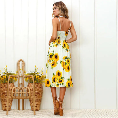 Beach Sling Seeveless Elegantes Vestiti Donna Midi Dresses