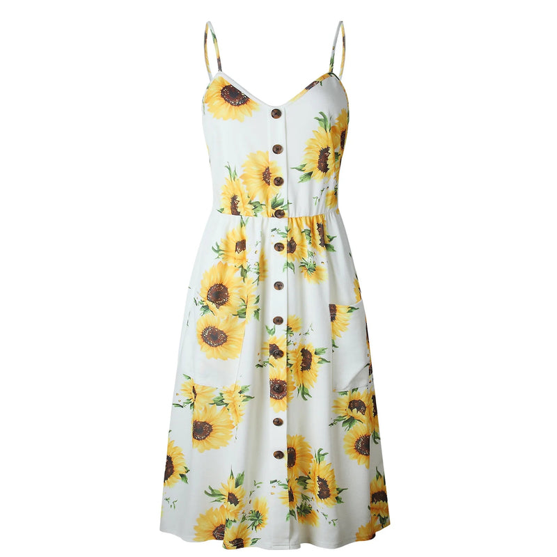 Beach Printing Suspenders Robe V-neck Seeveless Vestiti Donna Midi Dresses