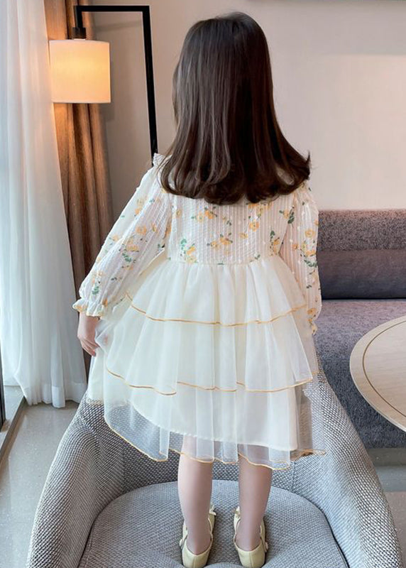 Apricot Peter Pan Collar Patchwork Tulle Long Dresses Long Sleeve Ss1040
