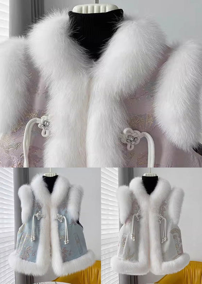 Loose Pink Fur Collar Patchwork Cotton Filled Waistcoat Sleeveless Rz033