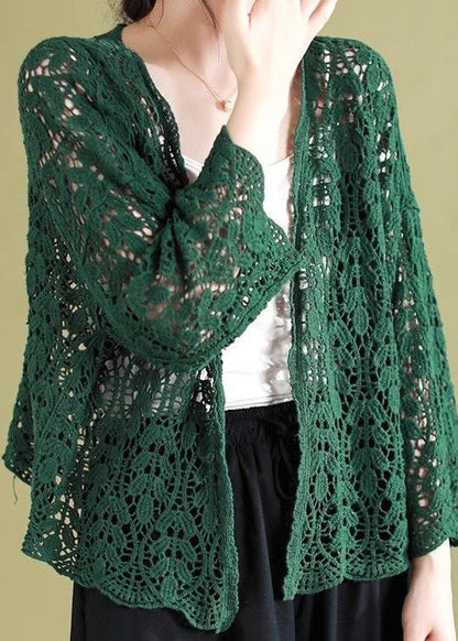 Black Hollow Out Knit Loose Cardigans Summer Wn011