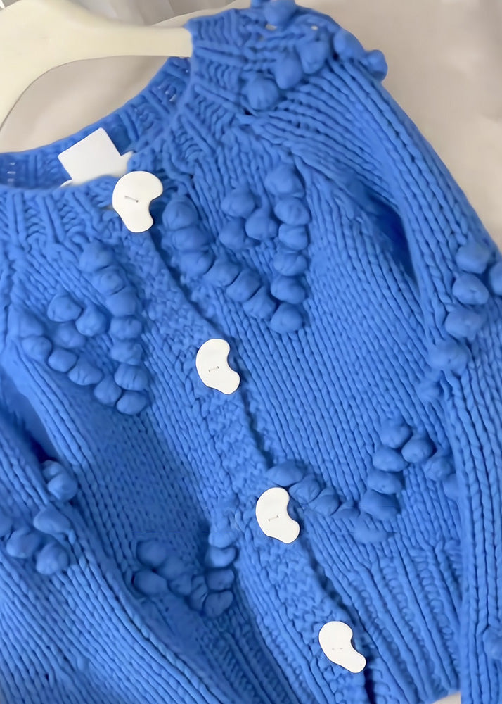 Blue O-neck Button Cotton Knit Cardigan Fall Rk012