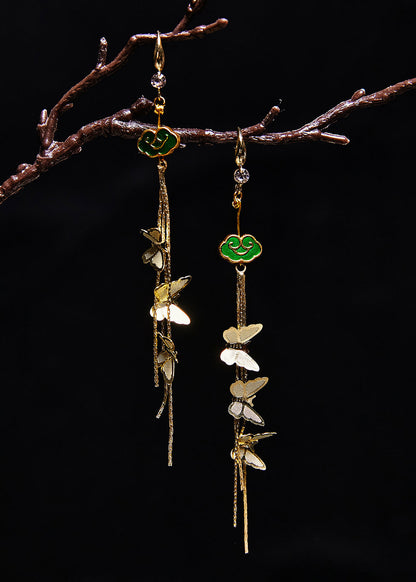 Butterfly Tassels 14k Gold Long Drop Earrings