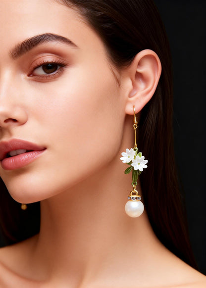 Chrysanthemum Fine Pearl Drop Earrings