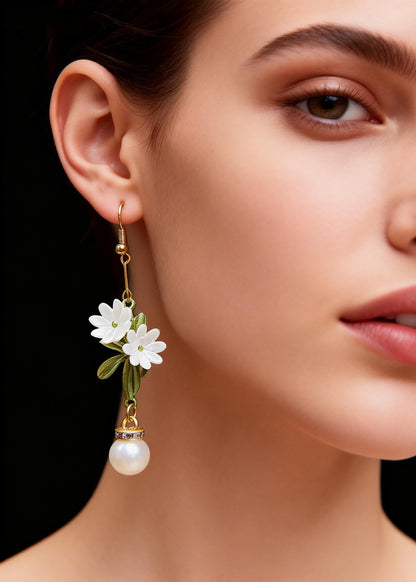Chrysanthemum Fine Pearl Drop Earrings