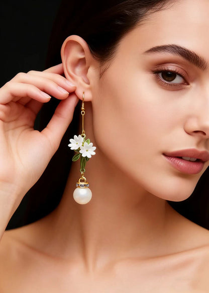 Chrysanthemum Fine Pearl Drop Earrings