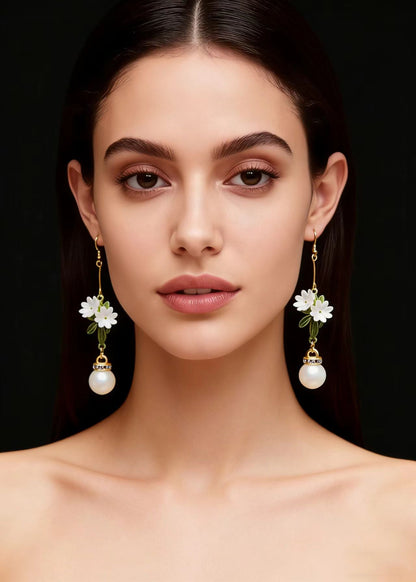 Chrysanthemum Fine Pearl Drop Earrings