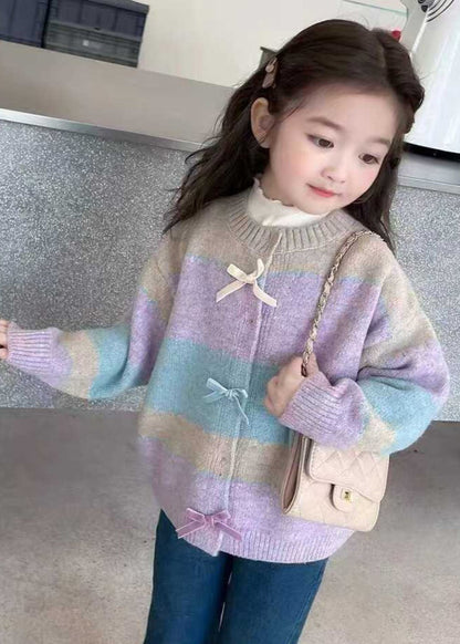 Colorblock O-neck Button Cotton Knit Cardigan Winter Wl045