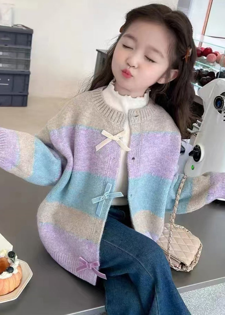 Colorblock O-neck Button Cotton Knit Cardigan Winter Wl045