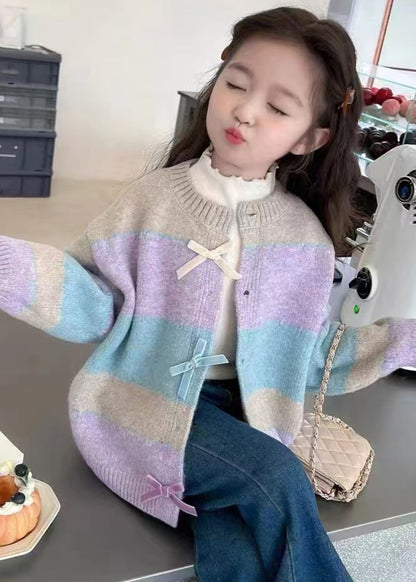 Colorblock O-neck Button Cotton Knit Cardigan Winter Wl045