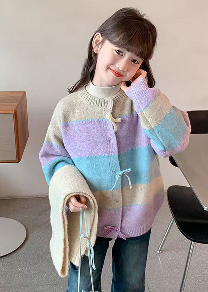 Colorblock O-neck Button Cotton Knit Cardigan Winter Wl045