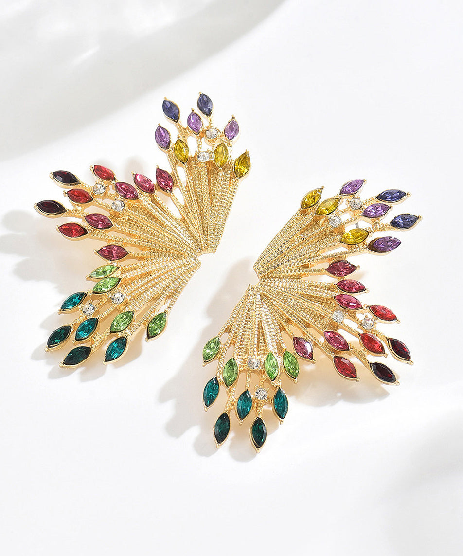 Colorful Zircon Fan-shaped Fireworks Stud Earrings