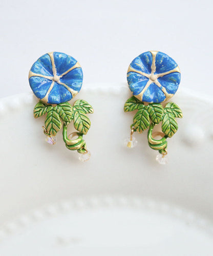 Gold Morning Glory Handmade Painting Copper Stud Earrings
