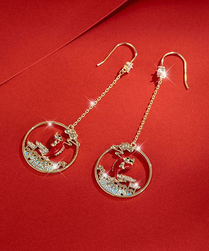 Gold Orange Overgild Zircon Oil Drip Koi Fish Drop Earrings