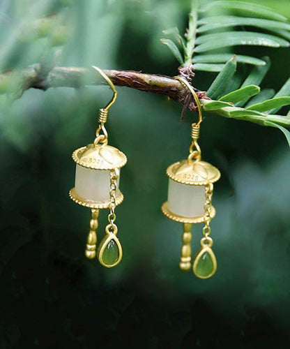 Gold Sterling Silver Overgild Jade Tassel Drop Earrings Gh1016