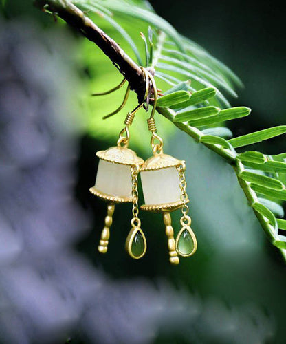 Gold Sterling Silver Overgild Jade Tassel Drop Earrings