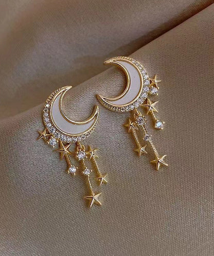 Gold Sterling Silver Overgild Zircon Moon Star Drop Earrings Gh1064