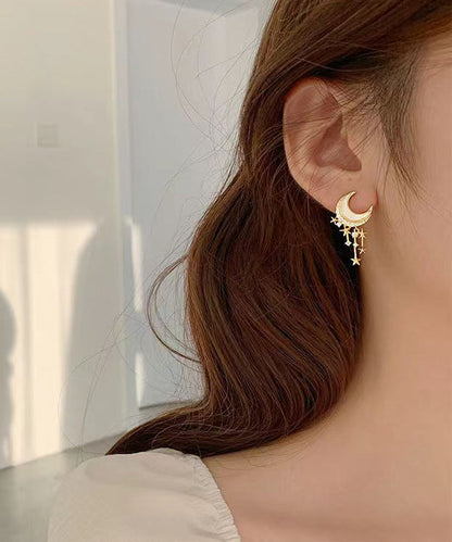 Gold Sterling Silver Overgild Zircon Moon Star Drop Earrings Gh1064