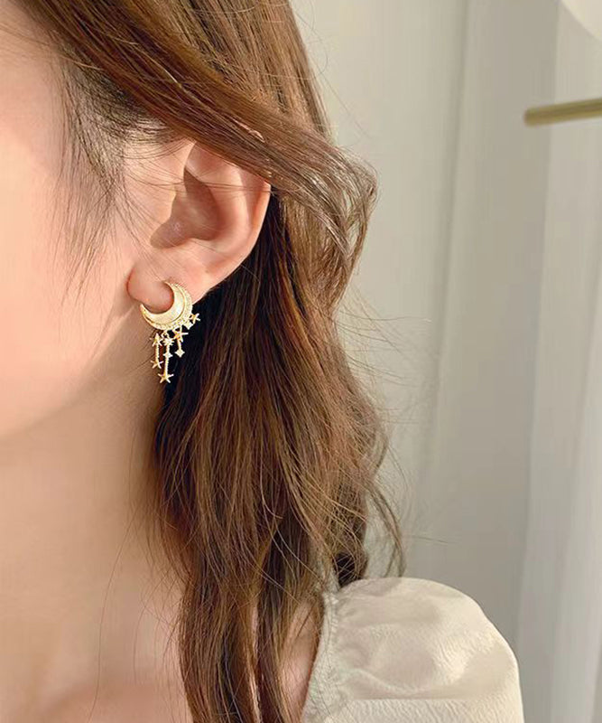 Gold Sterling Silver Overgild Zircon Moon Star Drop Earrings Gh1064