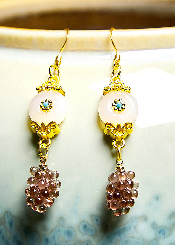 Grapes Fine White Jade Drop Earrings
