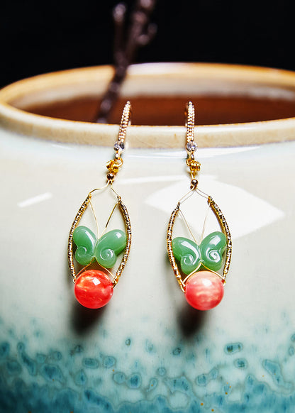 Green Butterfly Jade Original Design Drop Earrings