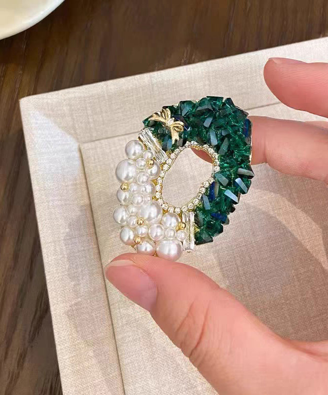 Green Copper Zircon Crystal Pearl Brooches