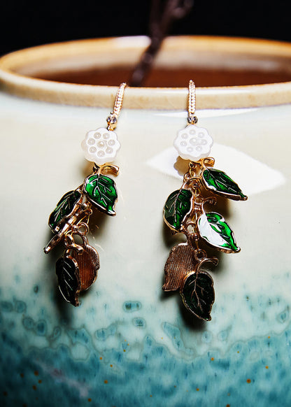 Green Leaf Gilding Drop Earrings