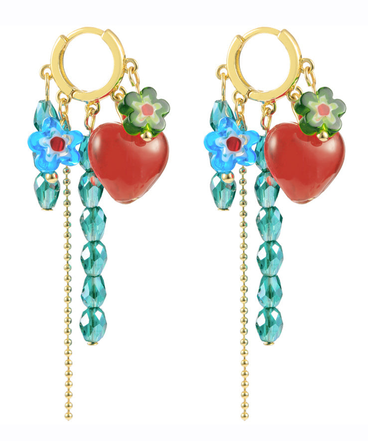 Green Overgild Crystal Glass Tassel Love Drop Earrings