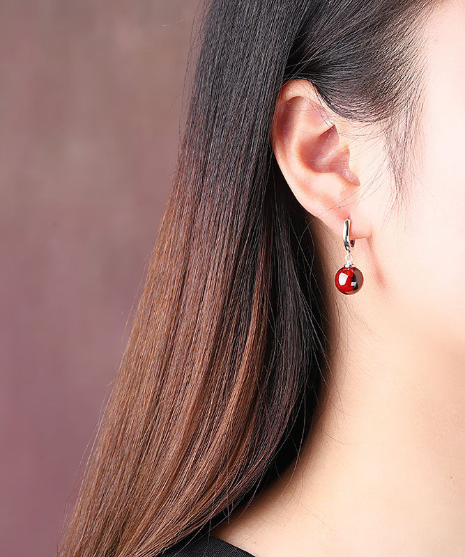 Mulberry Sterling Silver Inlaid Garnet Drop Earrings