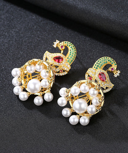 Multi Color Zircon Phoenix Pearl Drop Earrings