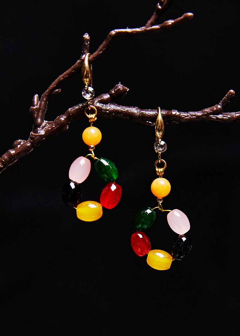 Multicolour Gem Stone Fine Beeswax Drop Earrings
