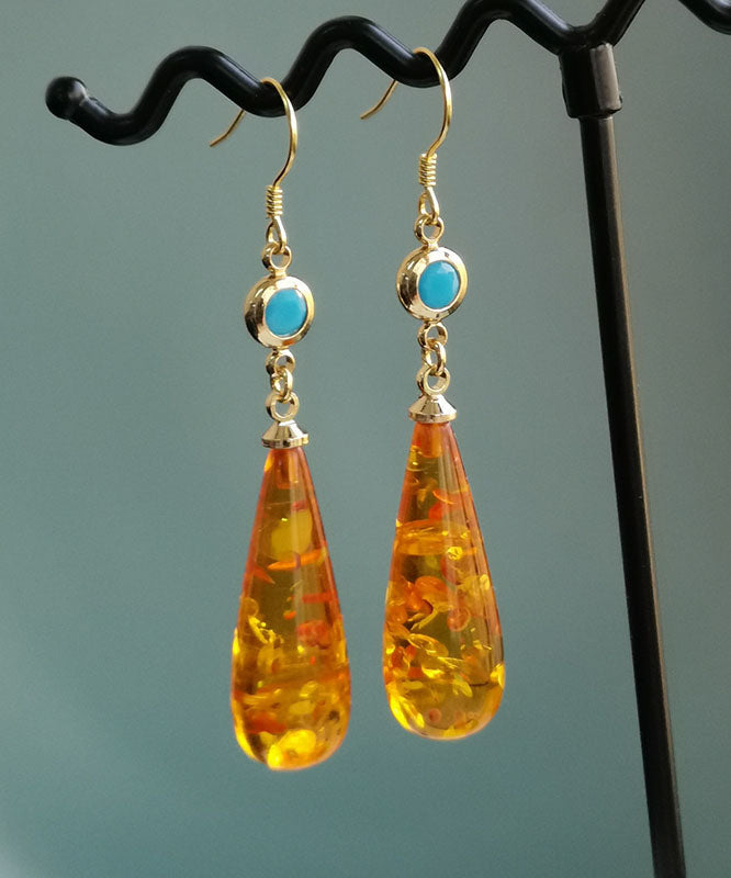 Orange Amber Water Drop Drop Earrings Tw1015