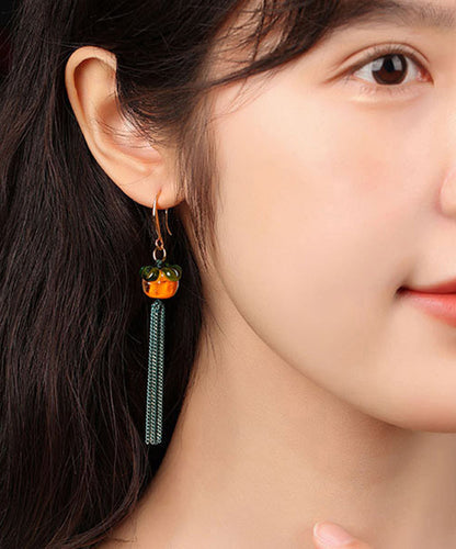 Orange Copper Overgild Coloured Glaze Tassel Drop Earrings